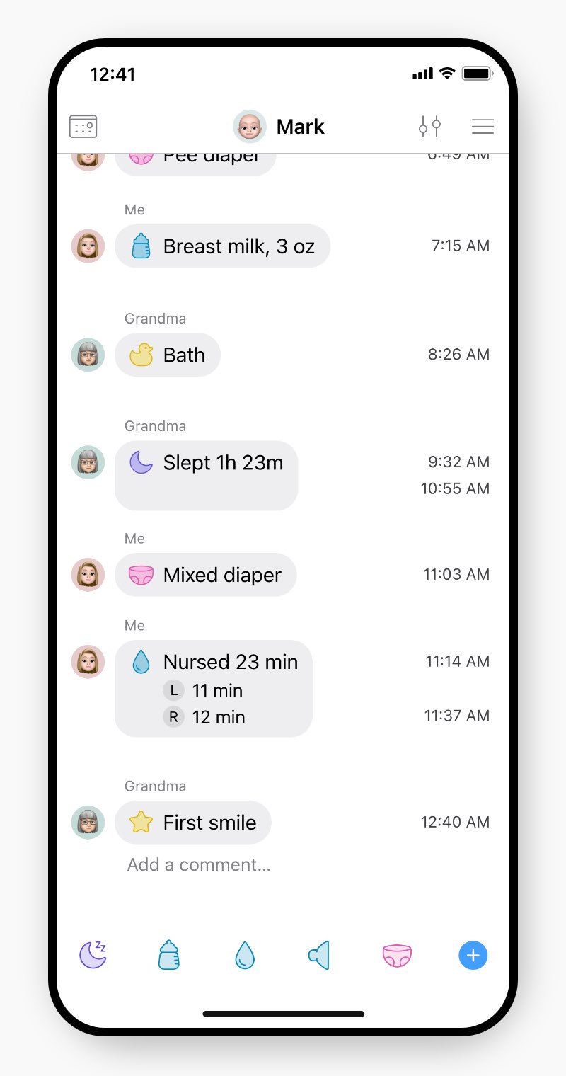 Example of the feed of the Baby Steps app